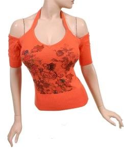 orange off-the-shoulder halter