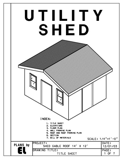 14' x 12' Utility Shed building plans blueprints do it yourself DIY