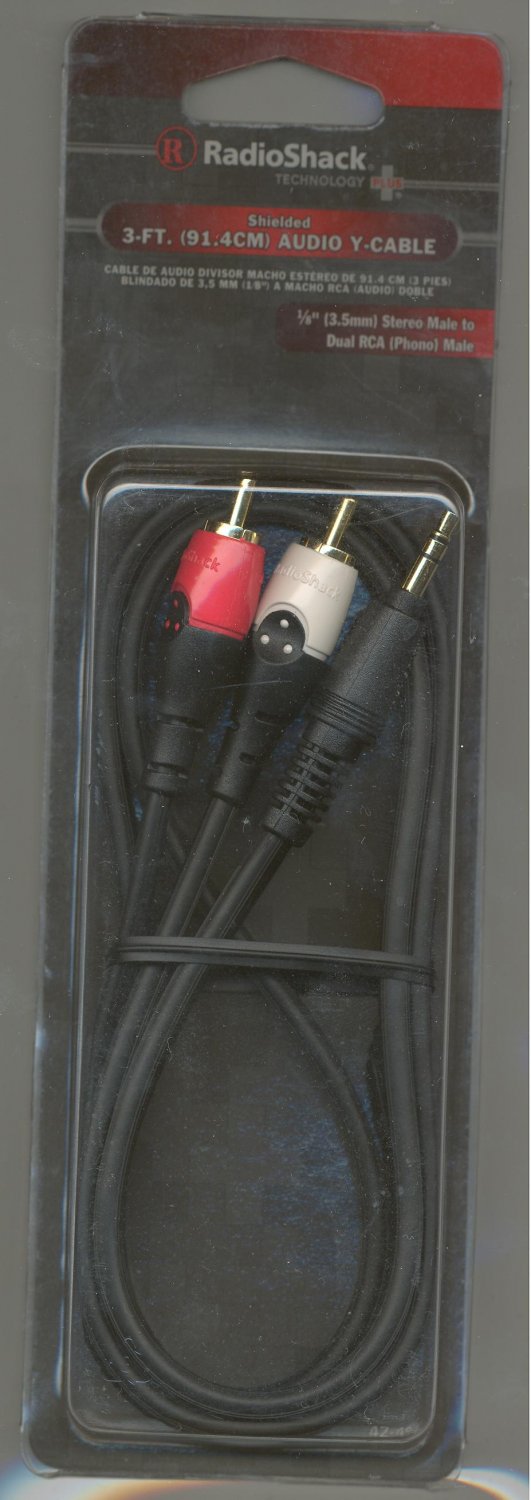 3-Ft. 1/8" Stereo to Dual Phono (RCA) Plug Y-cable