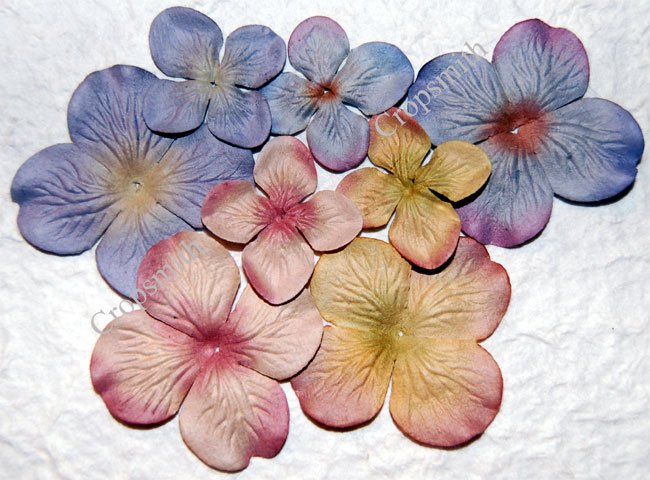 Beach Sand Prima Quick Picks Hydrangeas, Set of 10 Pink, Green, Purple Blue Mulberry Paper Flowers