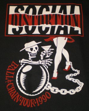 Social Distortion Ball & Chain Tour Blk/Tan/Red T-shirt New!