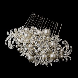 Stunning White Pearl and Crystal Floral Wedding Bridal Hair Comb