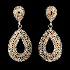gold prom rose earrings pageant rhinestone bridal bridesmaid accessories fall ecrater
