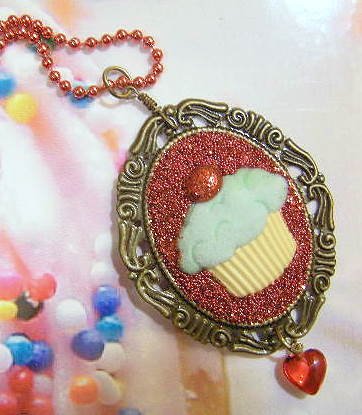 Red Glittery Cupcake Cameo with Cherry on Top