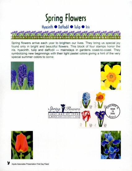 Spring Flowers, First Day Panel From AquilaStamps