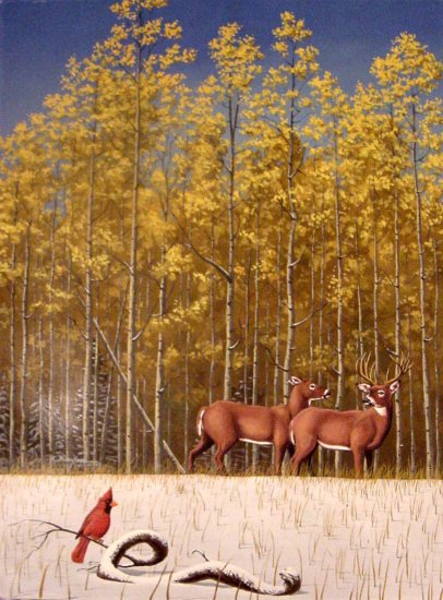 DEER IN SNOW**ORIGINAL PAINTING**SIGNED