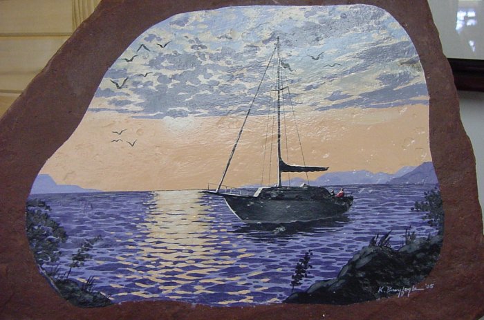 SAILBOAT ON CALM EVENING WATERS**ORIGINAL PAINTING**SIGNED
