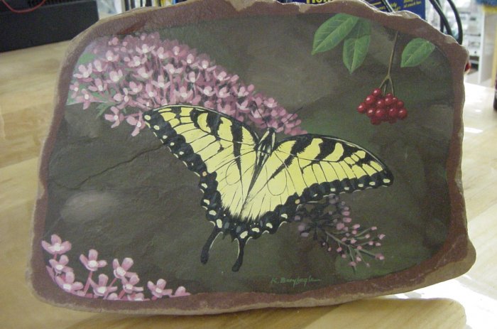 BUTTERFLY IN FLIGHT**ORIGINAL SANDSTONE PAINTING**SIGNED