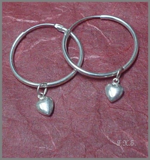 Silver 925 Loop Earrings with Dangling Hearts