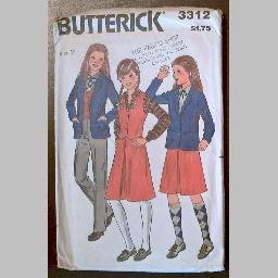 VINTAGE SEWING PATTERN~Girls' Jacket/Vest/Skirt/Pants~size 7~Butterick #3312 (1970s)~UNCUT