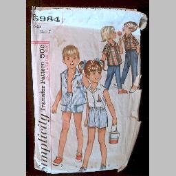 VINTAGE SEWING PATTERN~Girls' & Boys' Shirts & Pants/Shorts~size 5~Simplicity #5984 (1965)