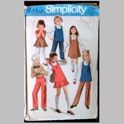 VINTAGE SEWING PATTERN~Girls' Jumper/Tunic & Skirt & Pants~size 4~Simplicity #8943 (1970)