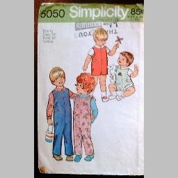 VINTAGE SEWING PATTERN~Toddlers' shirt & jumpsuit~size 1/2~Simplicity #5050 (1972)