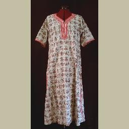 African-Style~CAFTAN & PANTS Set~VINTAGE~HANDMADE~Grey & Red figure printed design