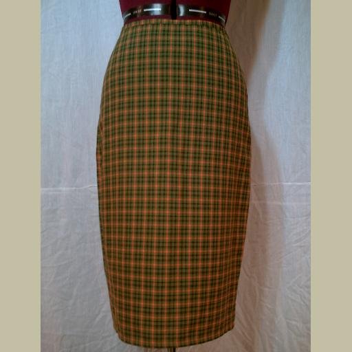 ~Green & Orange~PLAID SKIRT~Straight & below Knee~Casual/Career~Possibly Goth