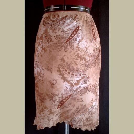 GORGEOUS! Brown/Tan PAISLEY SKIRT~Knee-length~Front Overlaps Diagonally~size S/M