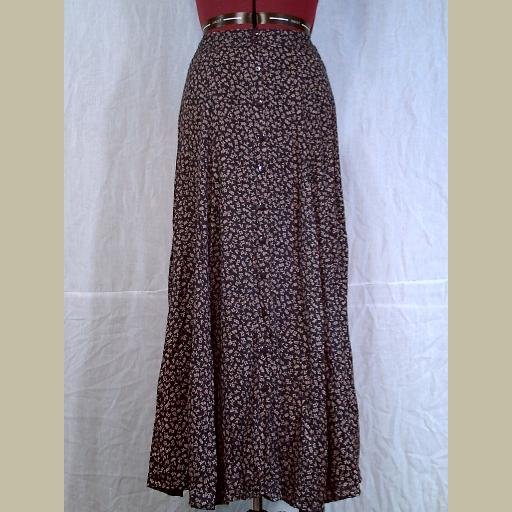 Navy Blue SKIRT with mini Gold Flowers~Buttons down front~Casual~Full~Flowing~size Medium