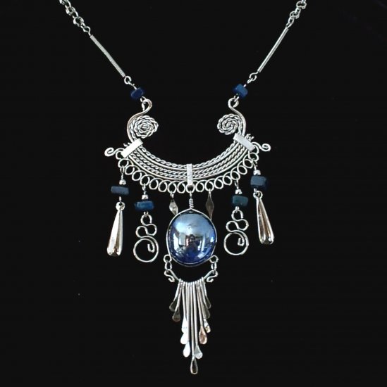 NEW~"MIDNIGHT DREAM"~Handmade Peruvian NECKLACE ~Alpaca Silver ~ Murano/Cascajo beads ~Jewelry
