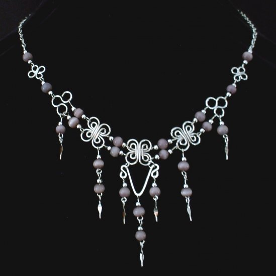 NEW~"LAVENDER BEAUTY"~Handmade Peruvian NECKLACE ~Alpaca Silver ~Cat's Eyes beads ~Jewelry