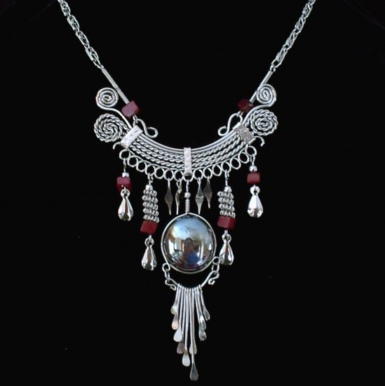 NEW~"EGYPTIAN EMPRESS"~Handmade Peruvian NECKLACE ~Alpaca Silver ~Murano/Cascajo ~Jewelry