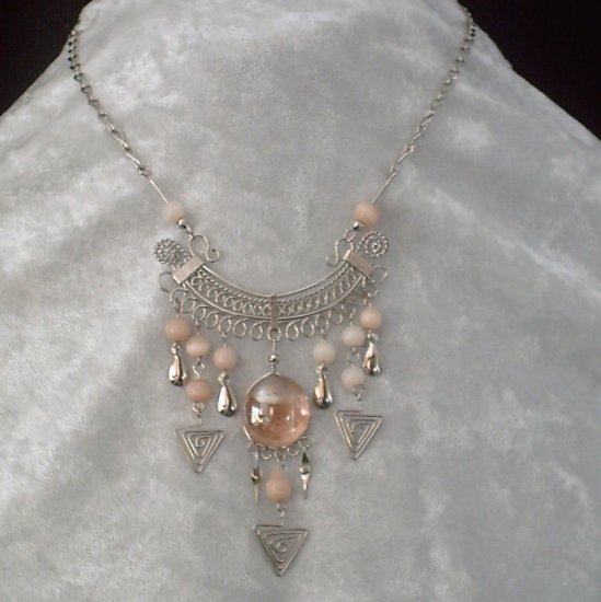 NEW~"TRIBAL ROSE"~Handmade Peruvian NECKLACE ~Alpaca Silver ~Murano/Cat's Eyes beads ~Jewelry