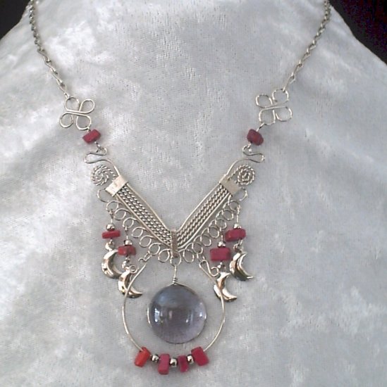 NEW~"MAGENTA MOONS"~Handmade Peruvian NECKLACE ~Alpaca Silver ~Murano/Cascajo beads ~Jewelry
