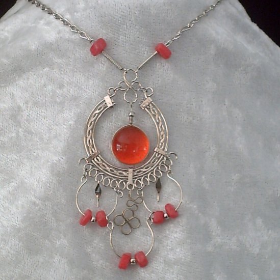 NEW~"EYE OF FLAMES"~Handmade Peruvian NECKLACE ~Alpaca Silver ~Murano/Cascajo beads ~Jewelry