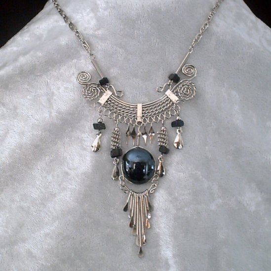 NEW~"EMPRESS OF SHADOW"~Handmade Peruvian NECKLACE ~Alpaca Silver ~Murano & Cascajo ~Jewelry
