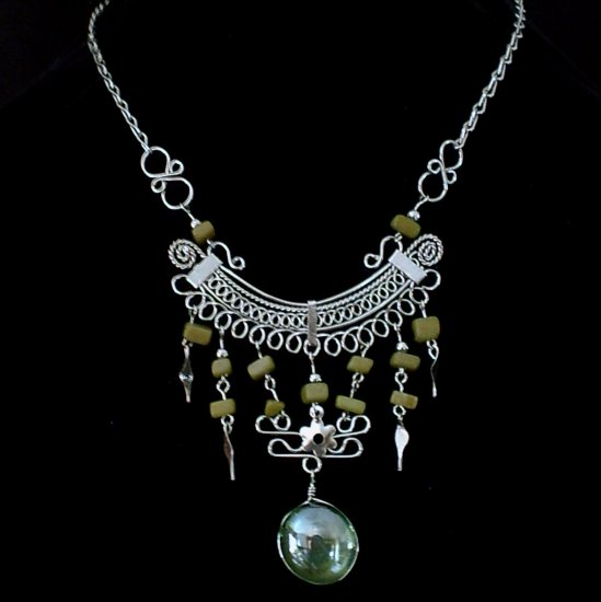 NEW~"IRISH FANCY"~Handmade Peruvian NECKLACE ~Alpaca Silver ~Murano & Cascajo beads ~Jewelry