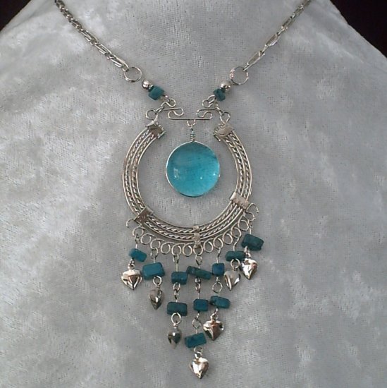 NEW~"EYE OF ISIS"~Handmade Peruvian NECKLACE ~Alpaca Silver ~Murano/Cascajo beads ~Jewelry