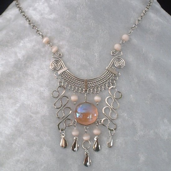 NEW~"ROSE MIST"~Handmade Peruvian NECKLACE ~Alpaca Silver ~Murano/Cat's Eyes beads ~Jewelry