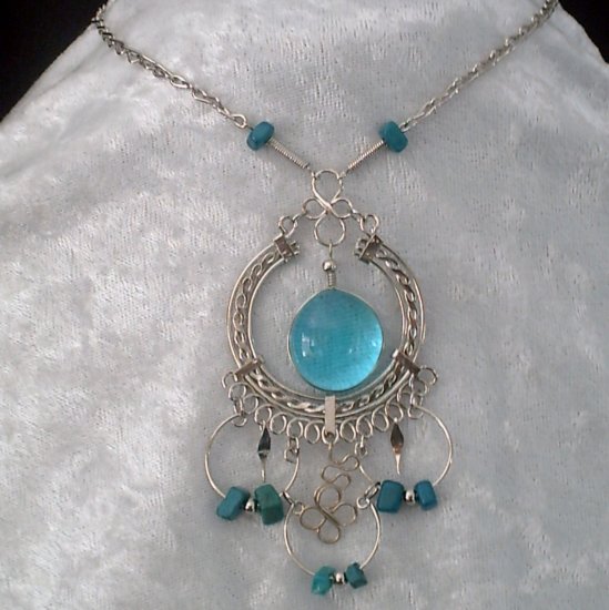 NEW~"EYE OF THE SEA"~Handmade Peruvian NECKLACE ~Alpaca Silver ~Murano/Cascajo beads ~Jewelry