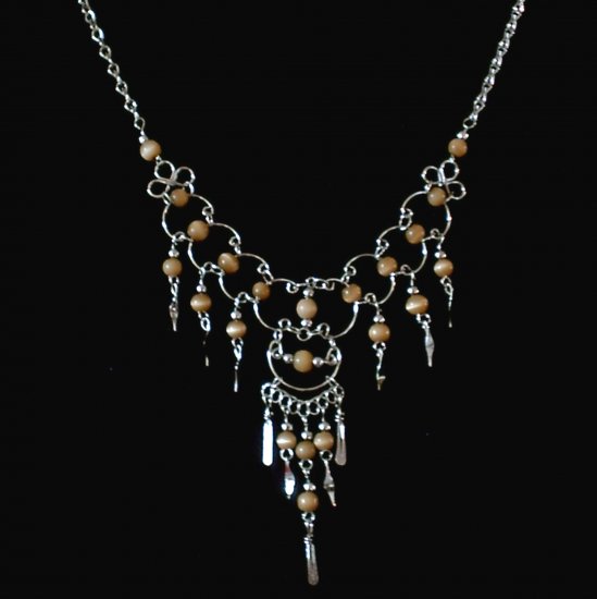 NEW~"GOLDEN DREAMS"~Handmade Peruvian NECKLACE ~Alpaca Silver ~Cat's Eyes beads ~Jewelry ~Jewelry