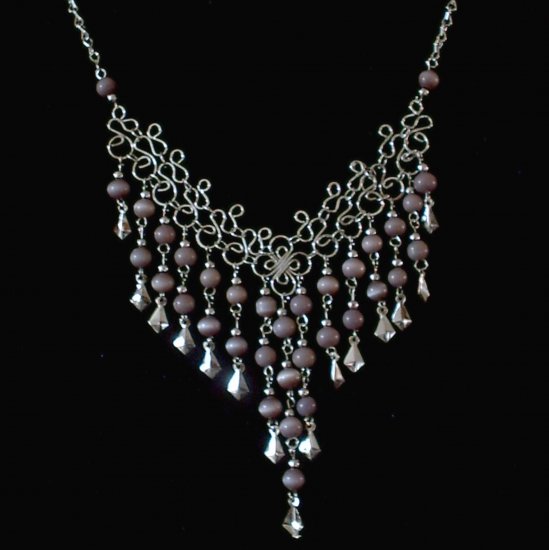 NEW~"VIOLET CASCADES"~Handmade Peruvian NECKLACE ~Alpaca Silver Jewelry ~Cat's Eye beads ~Jewelry