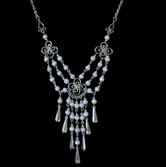 NEW~"VICTORIAN GARLANDS"~Handmade Peruvian NECKLACE ~Alpaca Silver Jewelry ~Cat's Eye beads