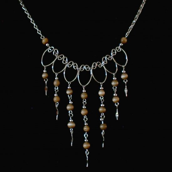 NEW~"AUTUMN GOLD"~Handmade Peruvian NECKLACE ~Alpaca Silver Jewelry ~Cat's Eyes beads