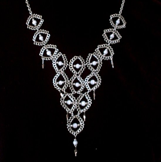 NEW~"VICTORIAN LACE"~Handmade Peruvian NECKLACE ~Alpaca Silver Jewelry ~Cat's Eyes beads