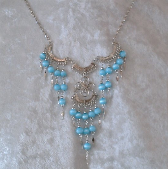 NEW~"VICTORIAN BLUE"~Handmade Peruvian NECKLACE ~Alpaca Silver Jewelry ~Cat's Eyes beads