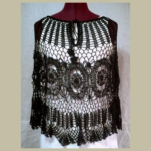 NEW~BLACK CROCHETED PONCHO~Crochet Top~New without Tags