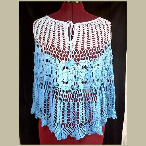 NEW~BLUE fading into WHITE~CROCHETED~PONCHO/TOP~New without Tags~Crochet