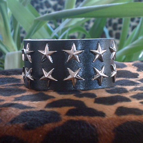 Black Pleather STUDDED CUFF BRACELET ~ Punk ~ Rock ~ Goth ~ Two rows of Stars