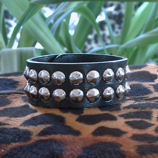 Black Pleather STUDDED CUFF BRACELET ~ Punk ~ Rock ~ Goth ~ Double Raised Studs