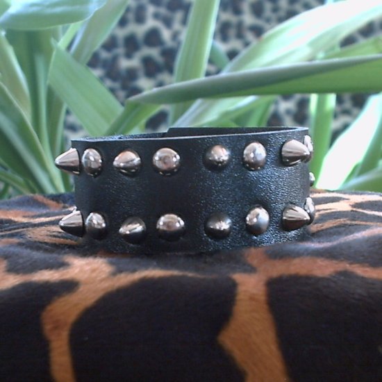 Black Pleather STUDDED CUFF BRACELET ~Punk~Rock~Goth~ ~Double Raised & Flat Studs ~FREE SHIPPING