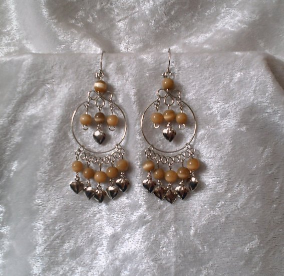 "Amber Gold Hoop" HANDMADE Peruvian EARRINGS ~ Alpaca Silver Jewely ~ Cat's Eyes Beads