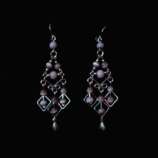 "Lavender Diamonds" HANDMADE Peruvian EARRINGS ~ Alpaca Silver Jewelry ~ Dangling Cat's Eyes Beads