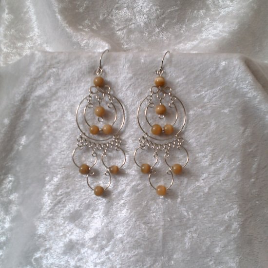 "Endless Amber Hoops" HANDMADE Peruvian EARRINGS ~Alpaca Silver Jewelry ~Cat's Eyes Beads