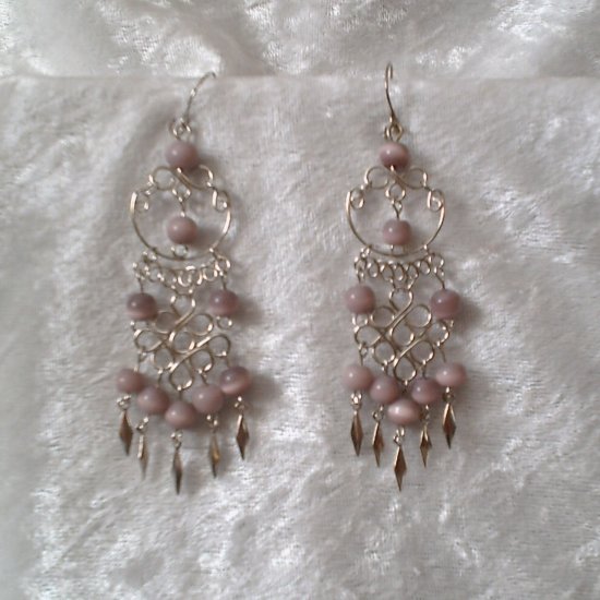 "Celtic Cascades in Lilac" HANDMADE Peruvian EARRINGS ~Alpaca Silver Jewelry ~Cat's Eyes Beads