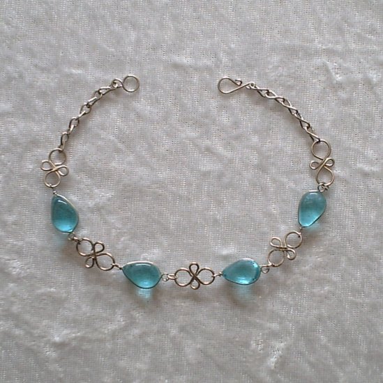 "CYAN MURANO KNOTS" HANDMADE PERUVIAN BRACELET ~Alpaca Silver Jewelry ~Murano Glass