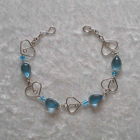 "SKY BLUE MURANO HEARTS" HANDMADE PERUVIAN BRACELET ~Alpaca Silver Jewelry ~Murano Glass