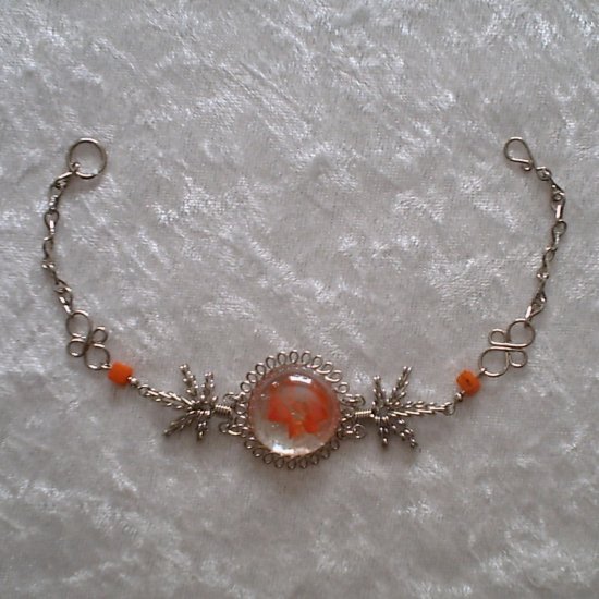 "ORANGE FLAMES MURANO COILS" HANDMADE PERUVIAN Bracelet ~Alpaca Silver Jewelry ~Cascajo nuggets
